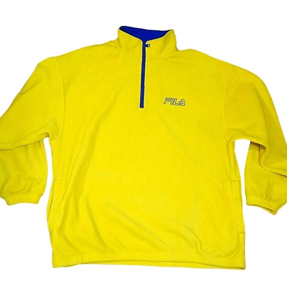 VTG Fila 1/4' Zip fleece Pullover Sweatshirt Neon Yellow - Men's XL - Picture 1 of 7